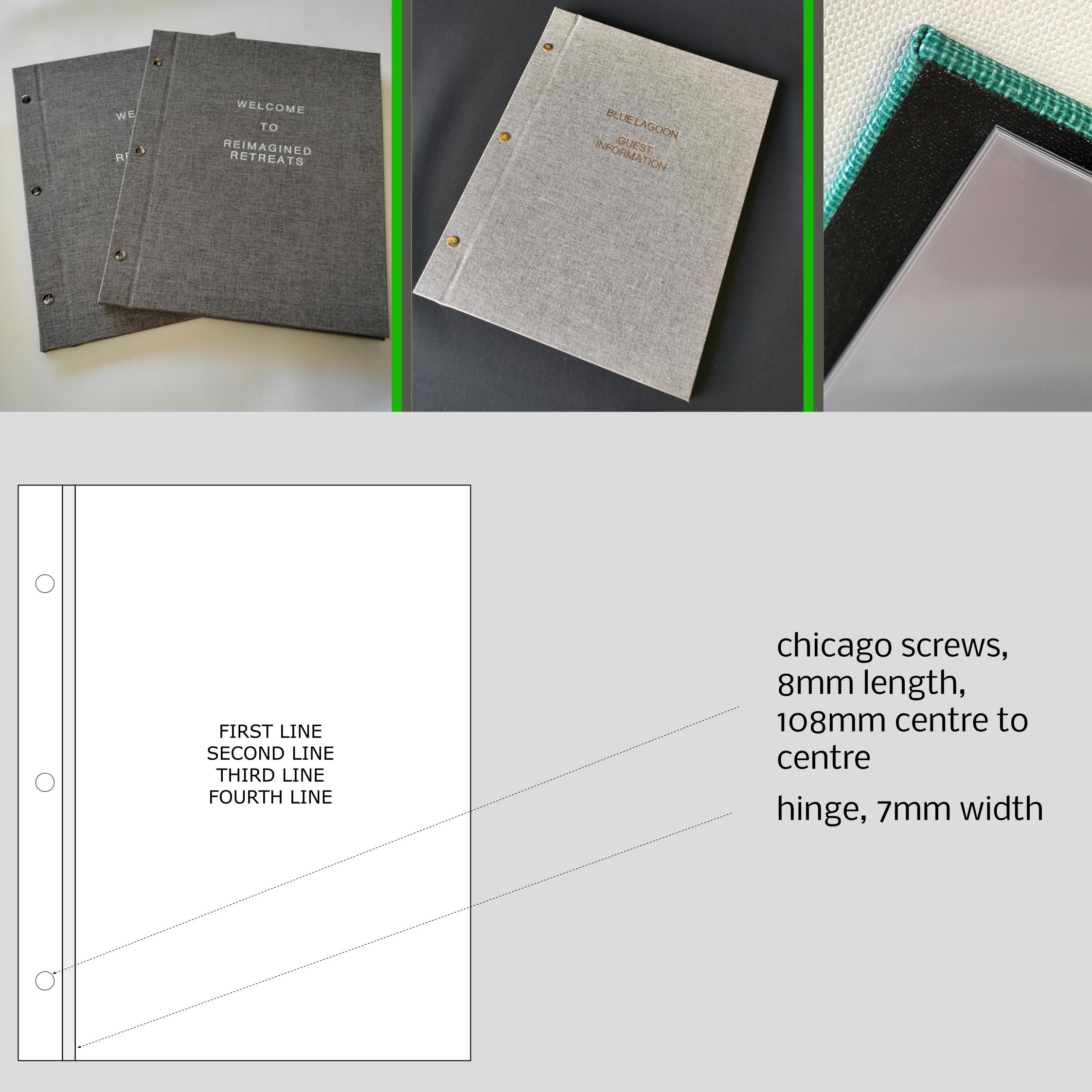 short stay guest information binder stamped text linen