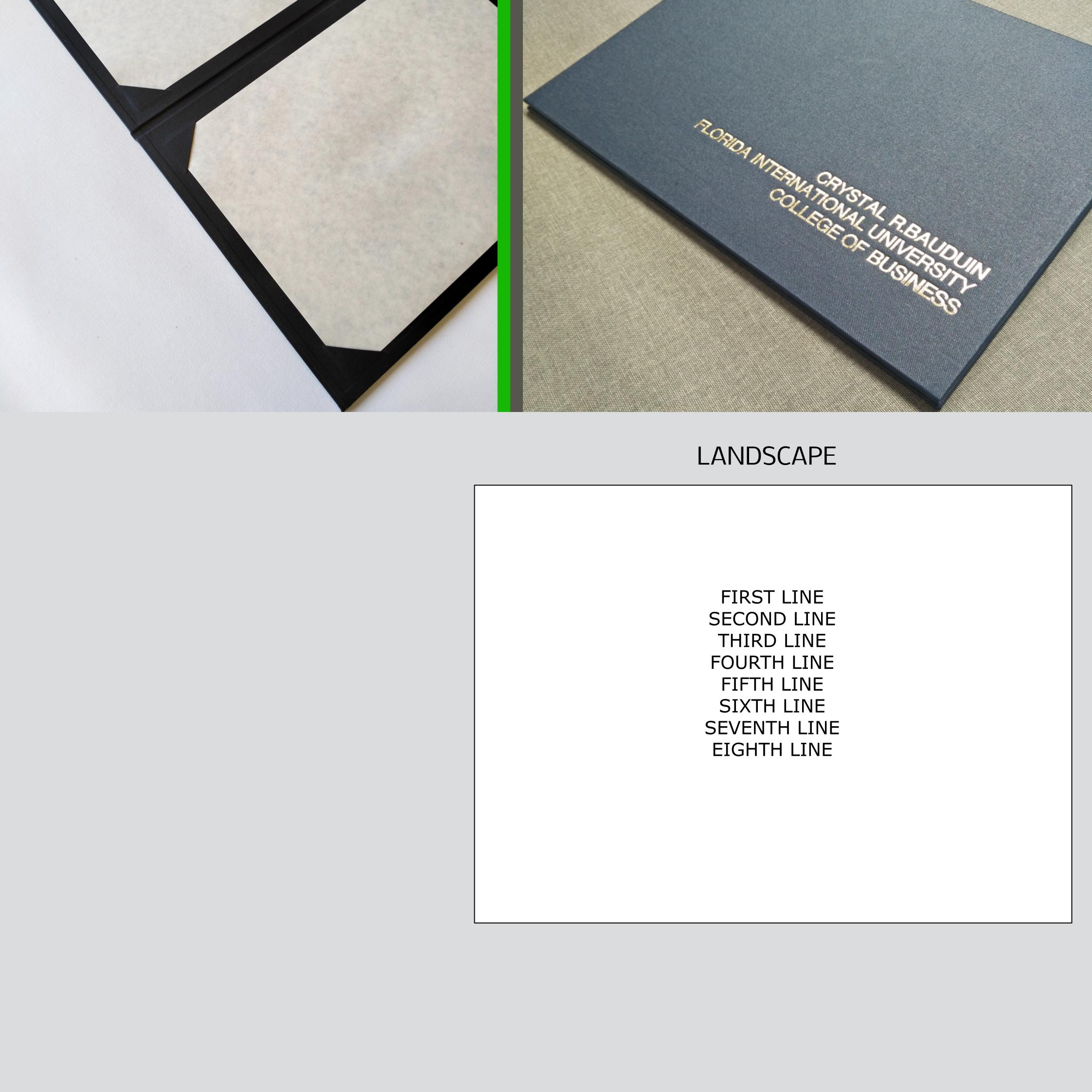 Corner Frame Binding, Stamped with Custom Text, Landscape, BBAJ