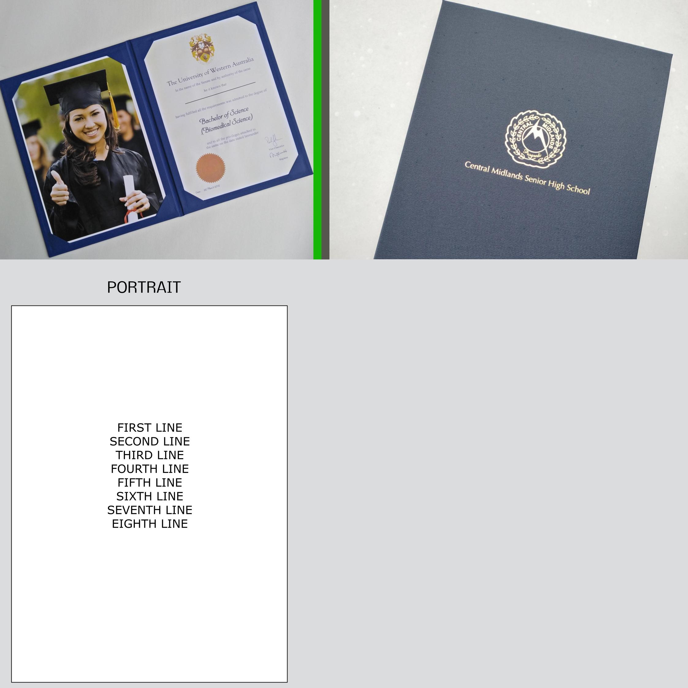 Corner Frame Binding, Stamped with Custom Text, Portrait, BBAK