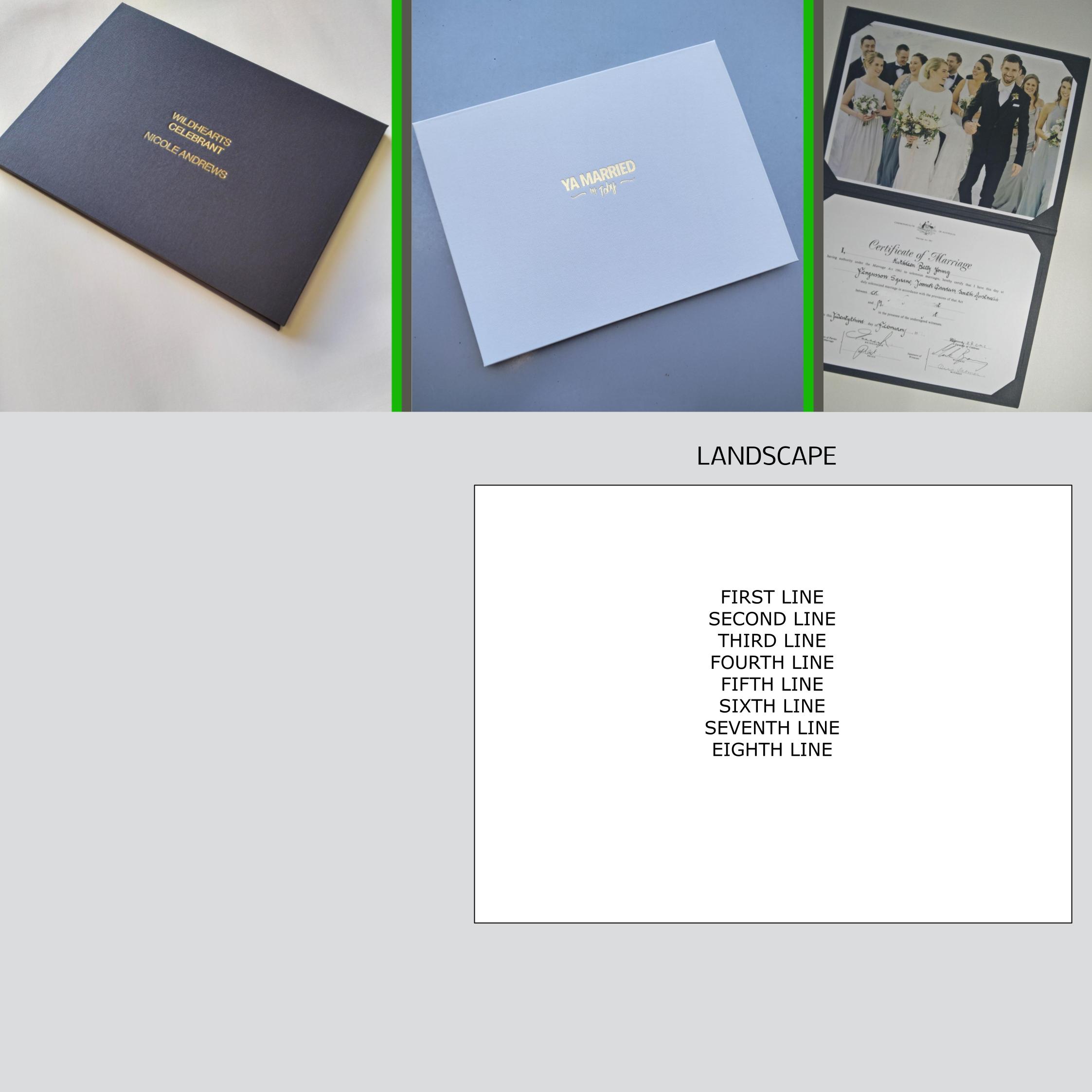 Corner Frame Binding, Stamped with Custom Text Only, Landscape, Buckram, BBAC