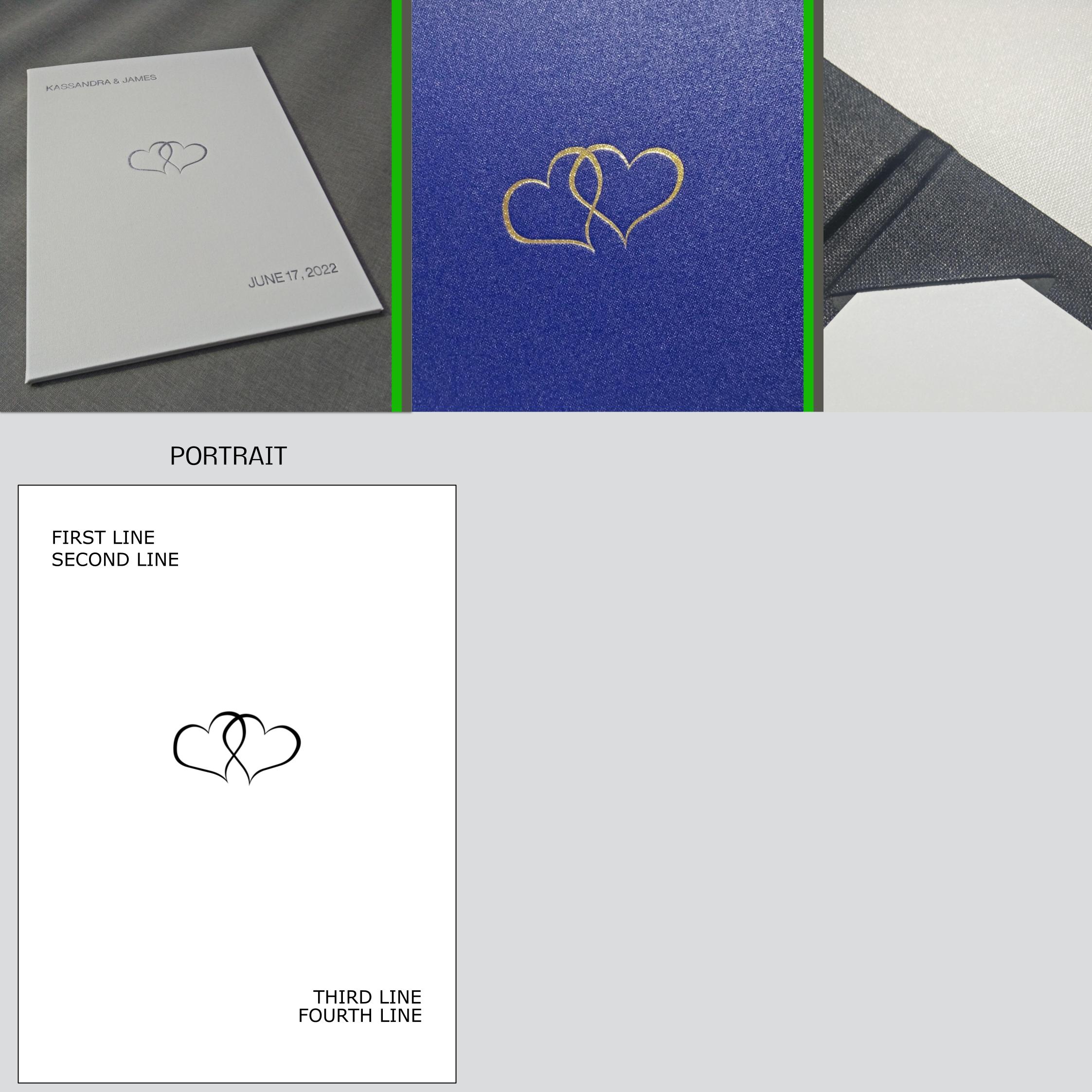 Corner Frame Binding, Stamped with Centre Heart & Custom Text, Portrait, Buckram, BBAG