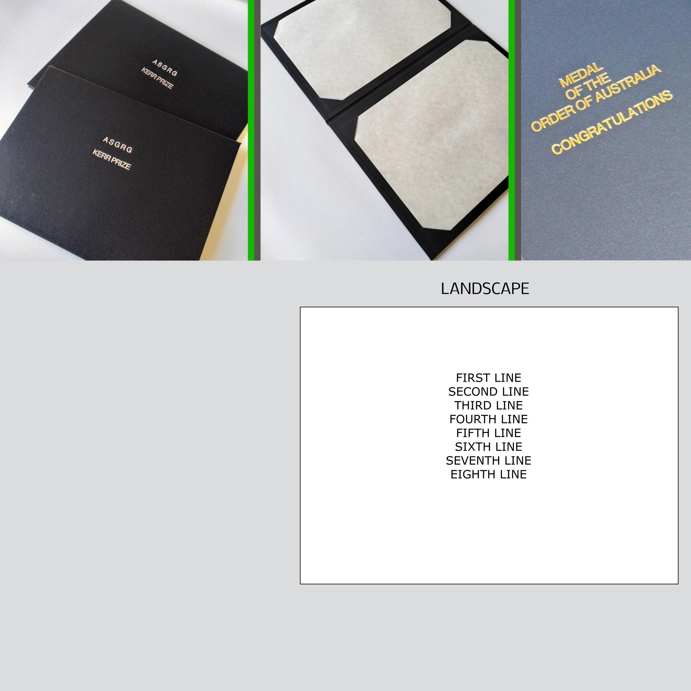 Corner Frame Binding, Stamped with Custom Text, Landscape, BBAU